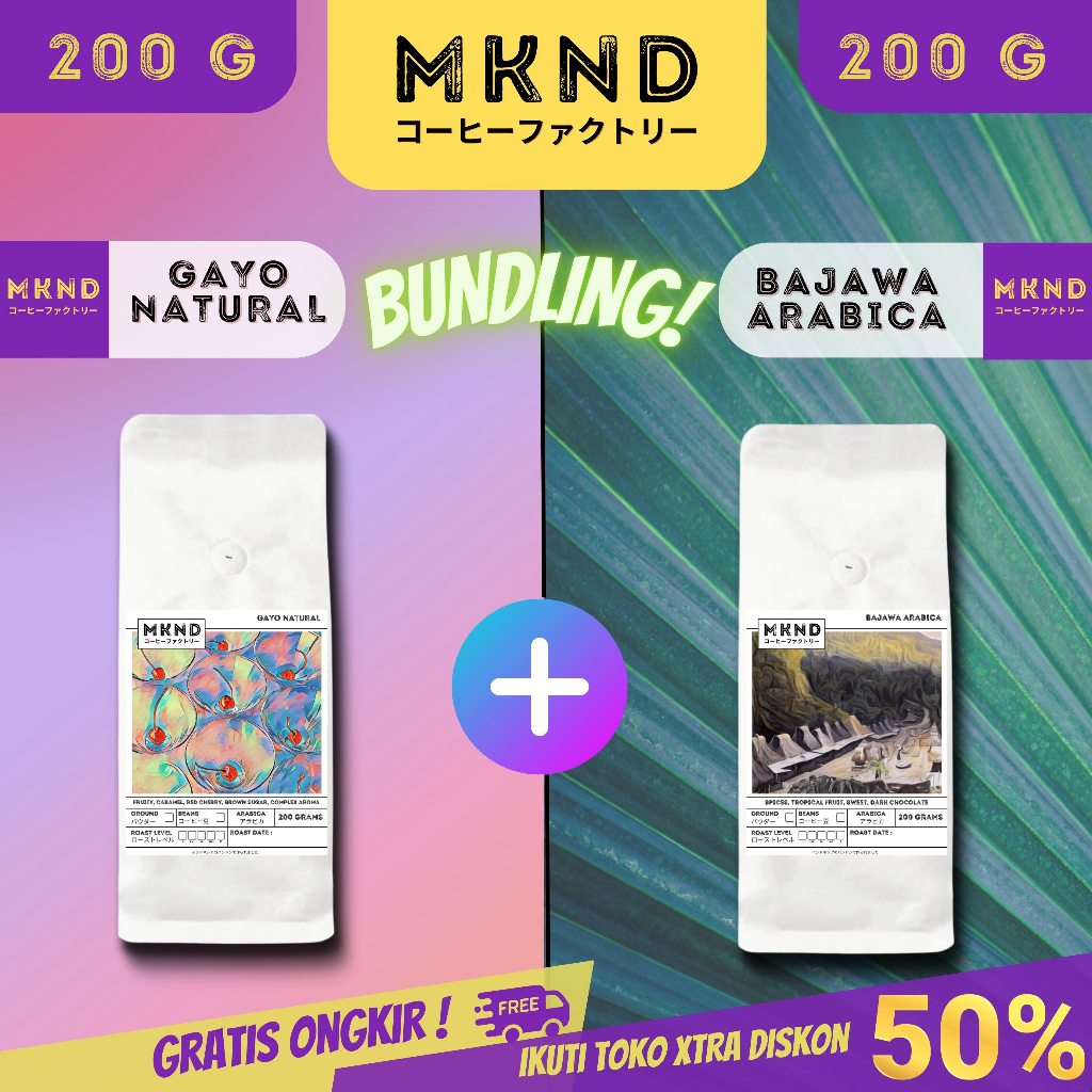 

MKND® BUNDLING HEMAT 2X200 KOPI ARABIKA GAYO NATURAL WINE + KOPI ARABIKA BAJAWA GRADE 1 PROMO DISCON | BIJI BUBUK | SINGLE ORIGIN | PREMIUM COFFE | ROASTED BEANS | MANUAL BREW | COFFE ROASTERY