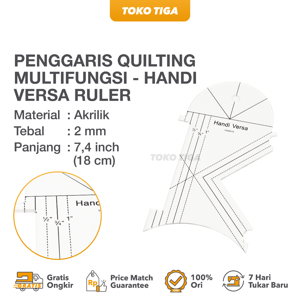 

Penggaris Quilting Multifungsi - Handi Versa Ruler 7,4 Inch (HG00419)