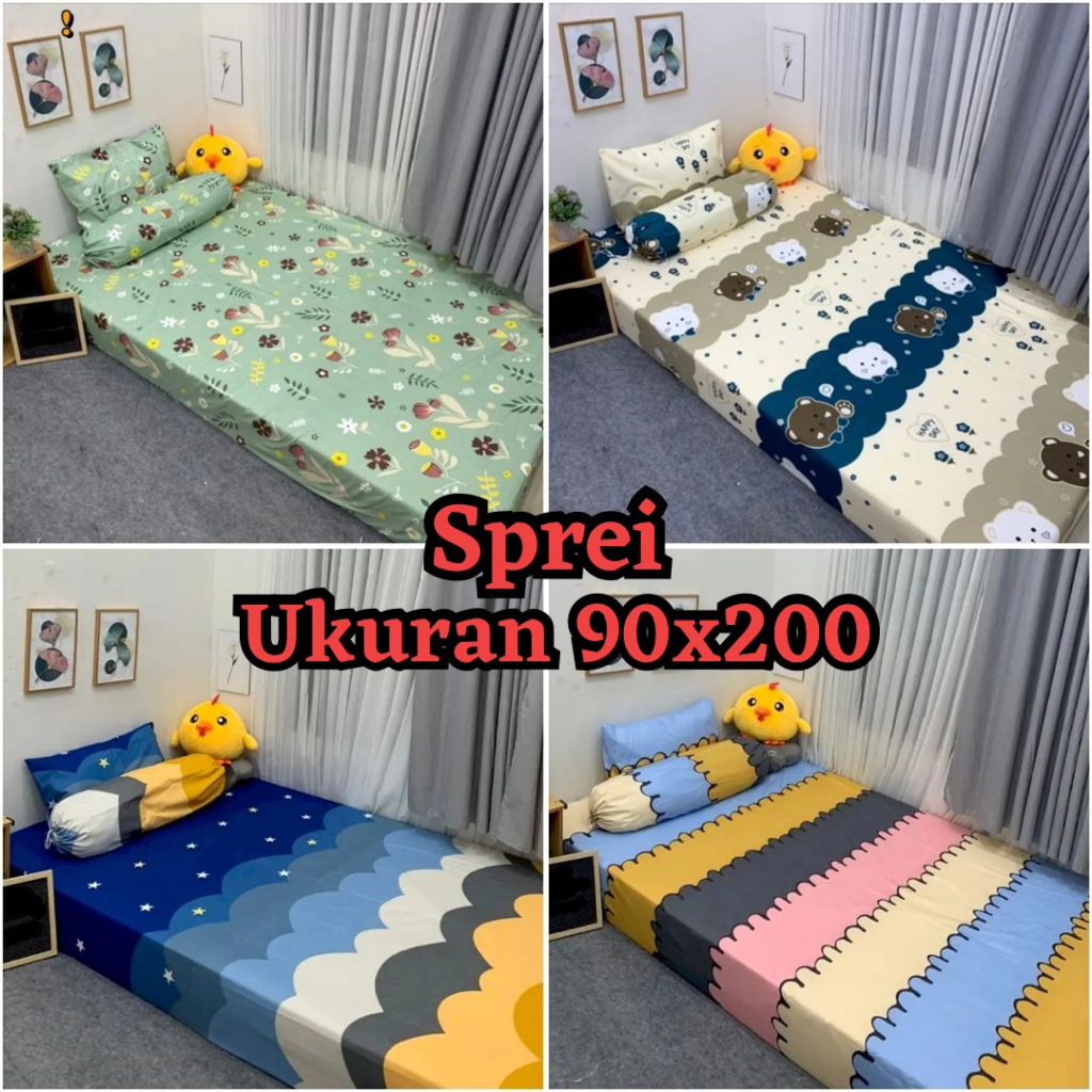 Sprei 90x200 Single Aesthetic Ukuran No 4 | sprei set anti geser sudut karet | sprei anak kost