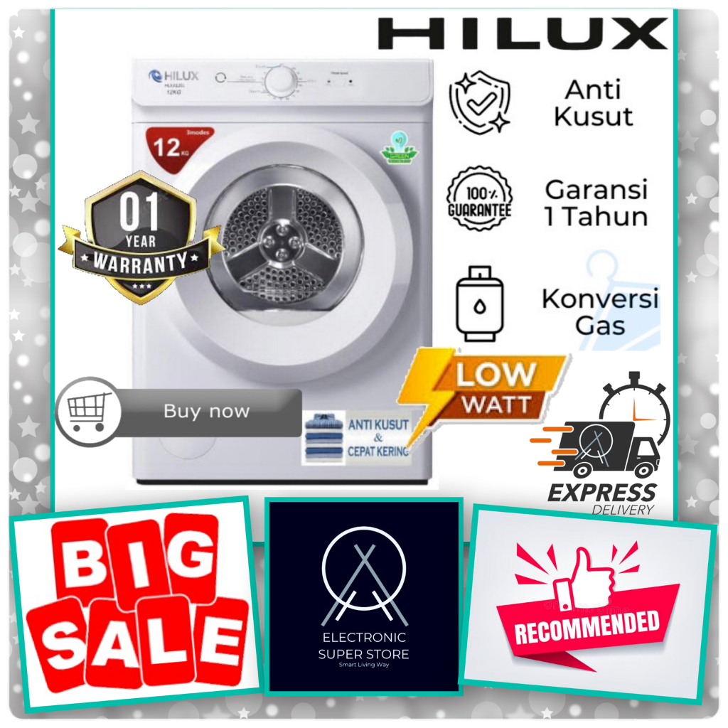 DRYER GAS LAUNDRY HILUX HLX-01202 HLX01202 MESIN PENGERING 12KG ANTI KUSUT LOW WATT LAUNDRY DRYER GA