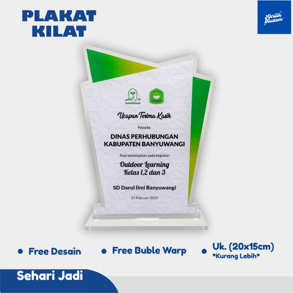 Plakat Akrilik 2MM / Plakat Akrilik Penghargaan / Plakat Akrilik Malang / Plakat Malang / Plakat Akrilik Wisuda / Plakat Akrilik Seminar