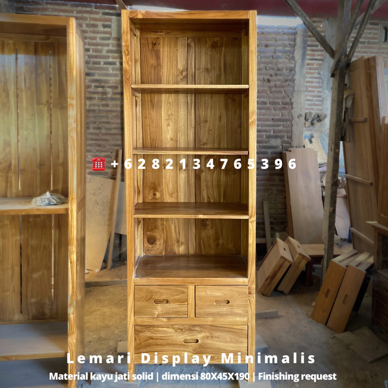 lemari Pajangan Minimalis aesthetic modern material full kayu jati solid berkualitas produk asli Jep