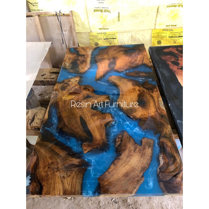 MEJA RESIN KAYU JATI / MEJA MAKAN KAYU JATI FINISHING NATURAL 180 CM