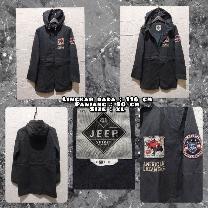 Jaket Parka Fishtail Merk Jeep Warna Navy Keabuan Second Original.