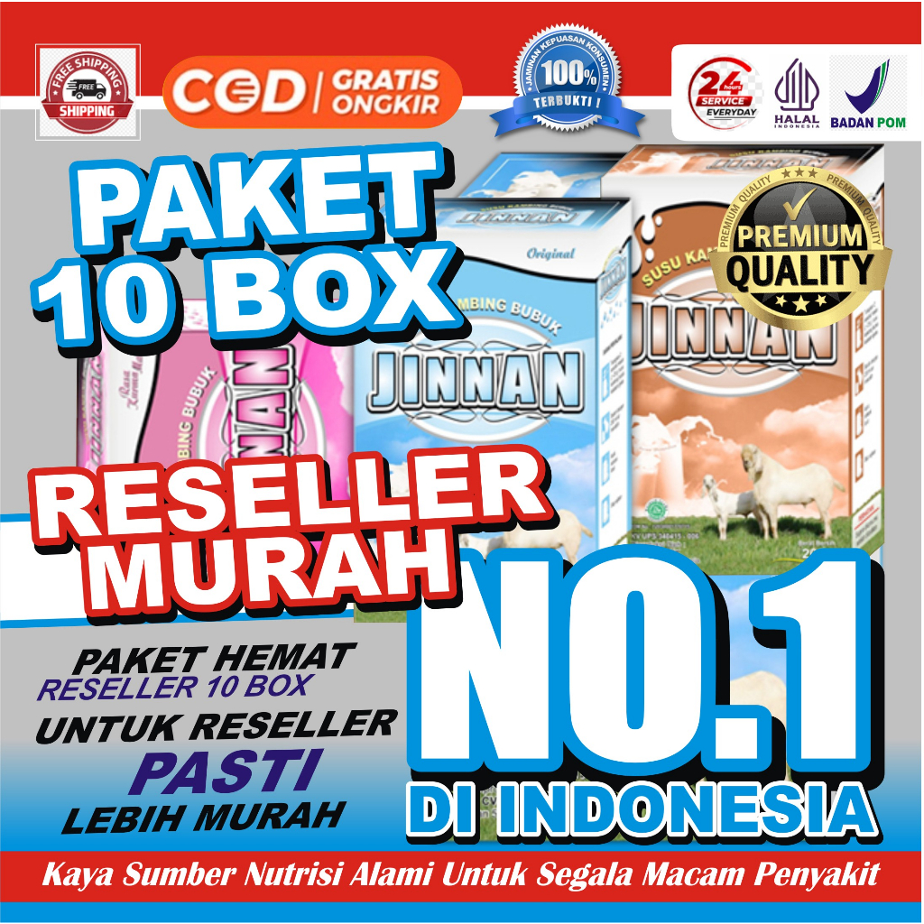 

Paket Reseller 10 Box Susu Kambing Etawa JINNAN 100% Murni Asli Terbaik Indonesia