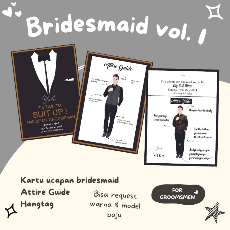 kartu Bridesmaid LANGSUNG KIRIM HARI INI / kartu groomsmen / custom / hang tag nama custom  / brides