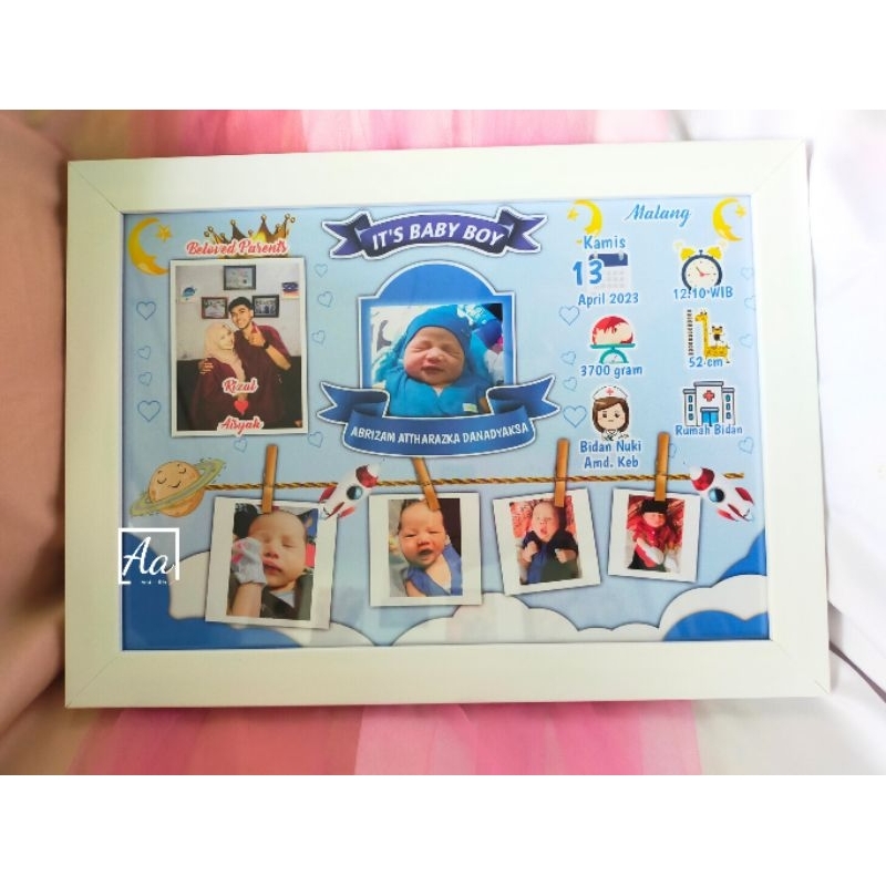 CETAK PHOTO BIODATA BAYI + BINGKAI PIGORA KACA (21 X 30 CM)
