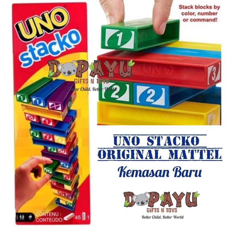 UNO STACKO MATTEL 43535 ORIGINAL FAMILY GAME SUSUN BALOK TOWER MENARA