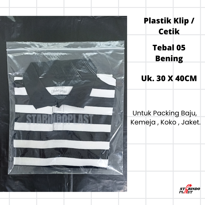 PLASTIK KLIP JUMBO / ZIPLOCK 30 X 40 CM /  PLASTIK KLIP BAJU KAOS SEPATU PER PCS STARINDO