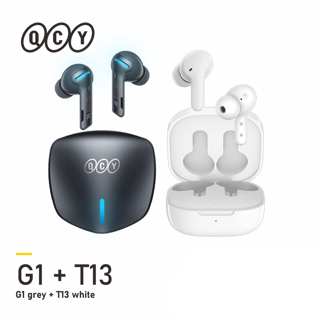 QCY G1 TWS Grey BUNDLE QCY T13 WHITE