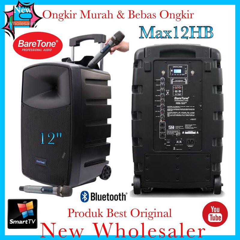 Speaker Aktif Sound Baretone 12 inch Max12HB new Original portable wireless 3 Mic