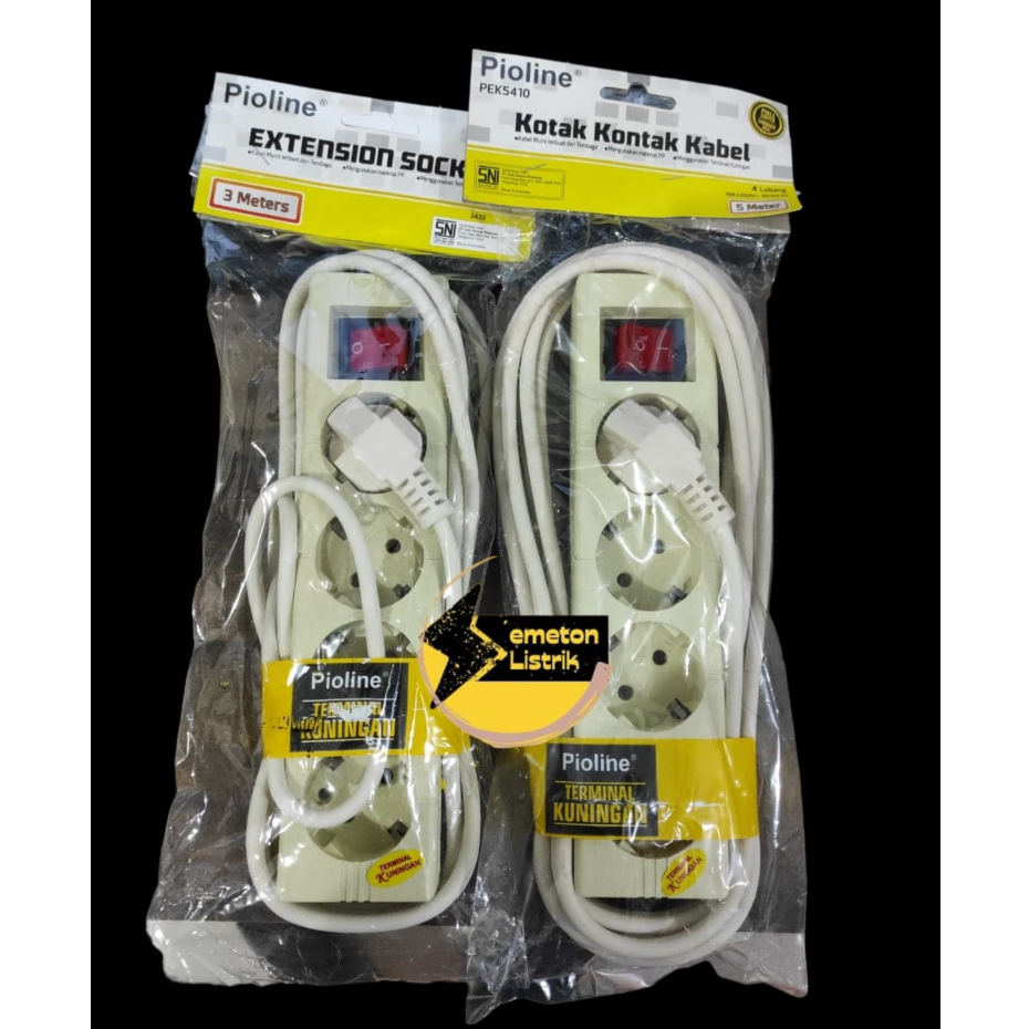 Stop Kontak Kabel 4 Lubang + Kabel  3Meter / 5Meter Pioline