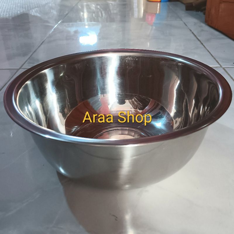 Baskom Stainless Steel 22cm 555 / Basi Stenlis Tebal Cekung 22cm merk 555 / Mangkok Basin Stenles Bu