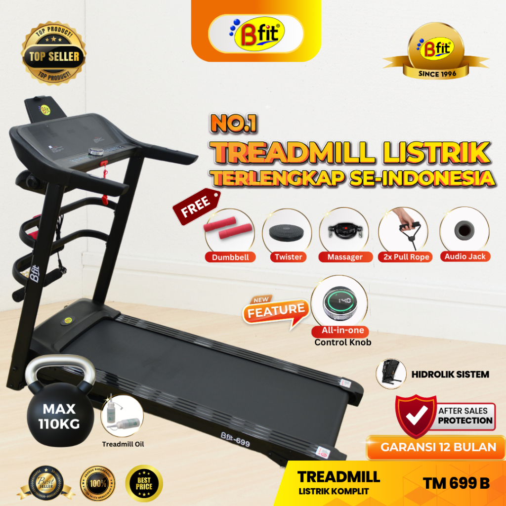 (SEMARANG) Treadmill Elektrik BFIT 699 Multifungsi Murah Listrik Lipat Portable Low Watt Fitness Gym