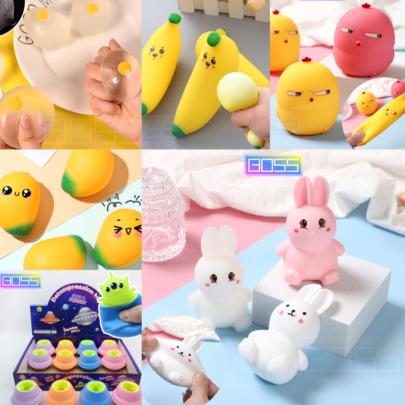 BOSS- Mainan Squishy viral Warbie pisang rabbit kawaii Telur bening Mango UFO gemoy anti stress