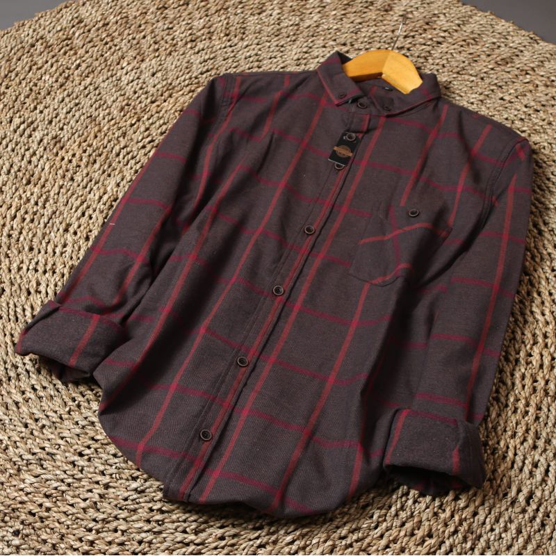 KEMEJA FLANEL LENGAN PANJANG HEM PRIA WANITA F109