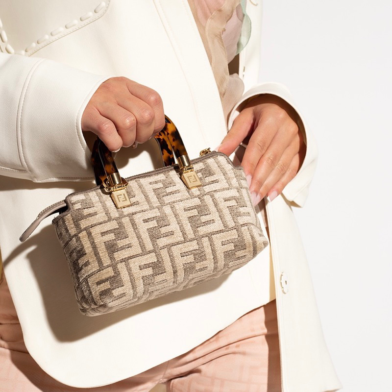 Original Fendi By The Way BTW Mini Tapestry Fabric Boston Bag in FF Pattern