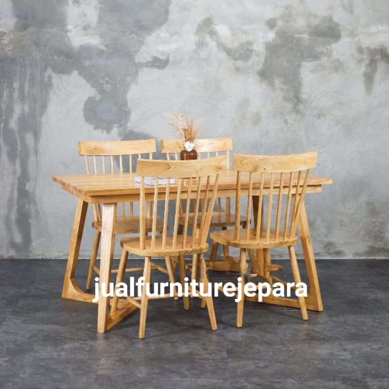 Set Meja Makan 4 Kursi Kayu Jati Jepara, Meja Makan Kursi 4 Minimalis Kayu Jati