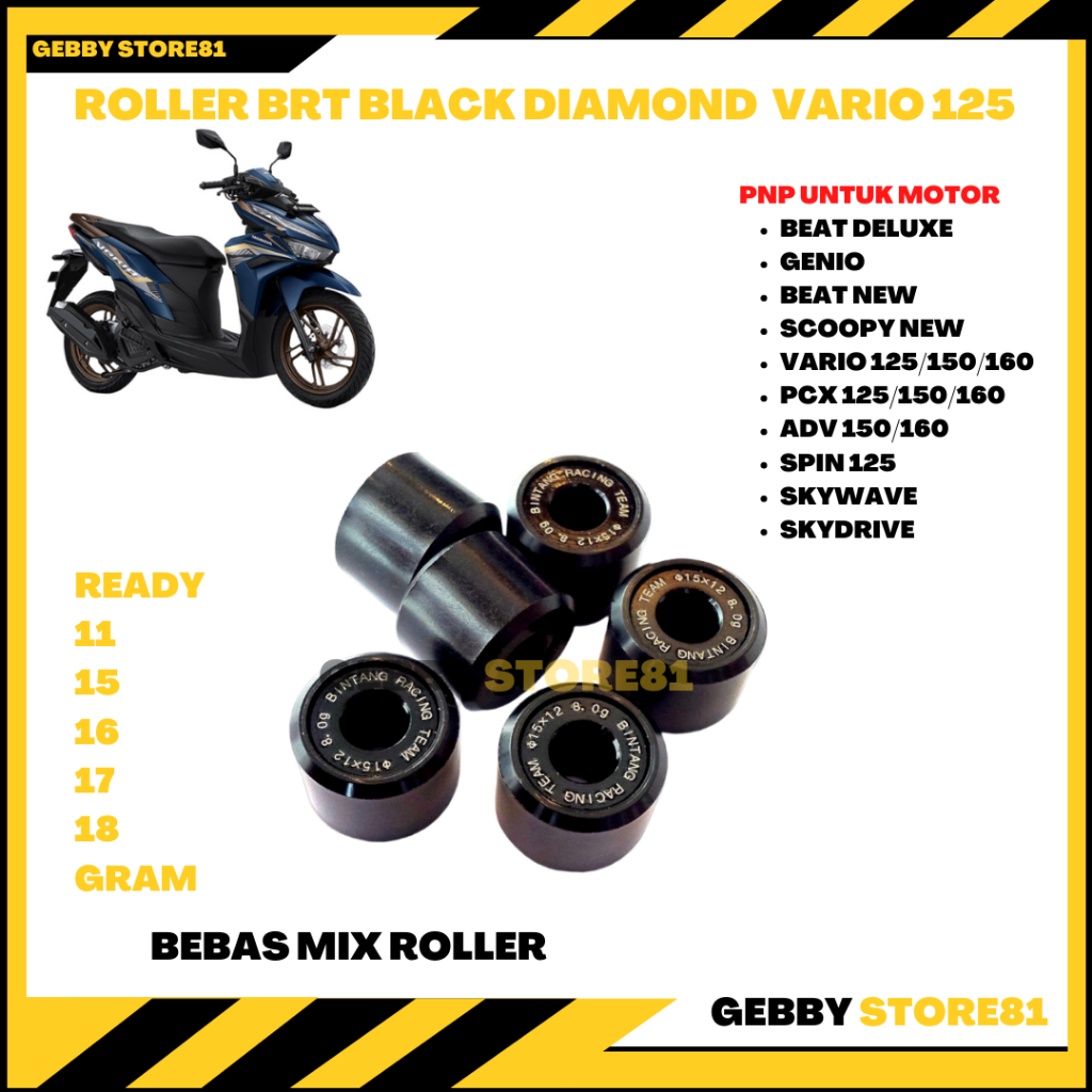Roller Brt Vario 125 150 11 15 16 17 18 gram Ecer satuan Roler Loler BRT PCX 125/150/160 Vario 125/1