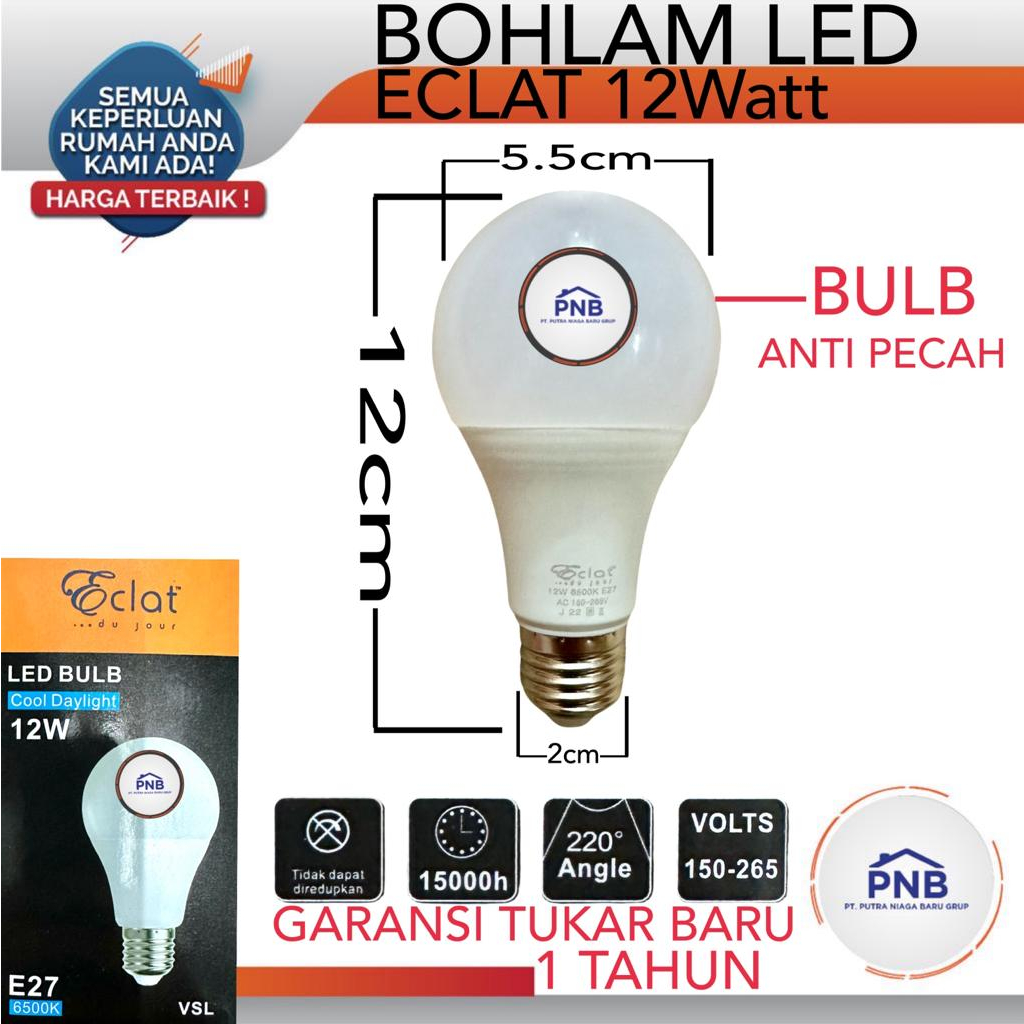 Eclat LED Bulb 12W E27 Bohlam Lampu LED Bulb 12 Watt Warm White