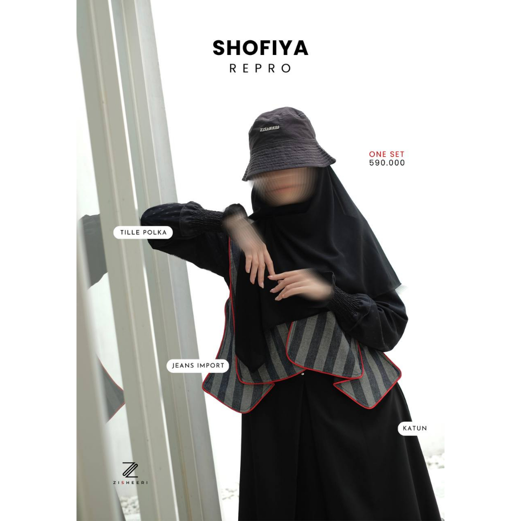 Zisheeri Gamis Shofiya Repro Dengan Kombinasi Tille polka dan Jeans import yang Premium dan Mewah