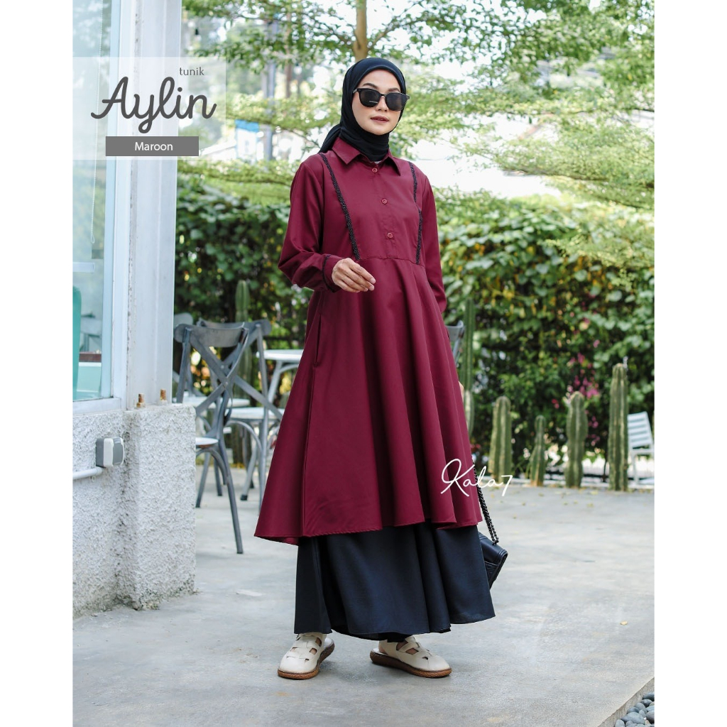 AYLIN TUNIK ZIZARA KALA 7 ATASAN PANJANG POLOS RENDA KATUN TOYOBO