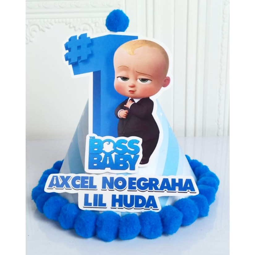 topi spesial baby boss / topi ultah baby boss / topi kerucut custom baby boss . topi ulang tahun bab