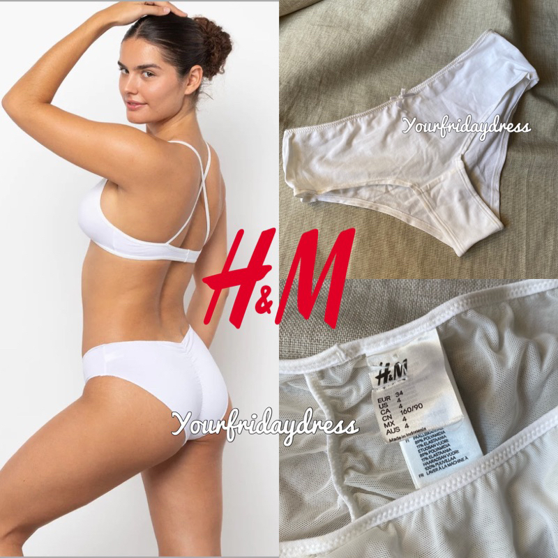 H&M RUCHED BACK PANTY knickers white navy seamless  cotton mesh stretch lingerie celana dalam briefs