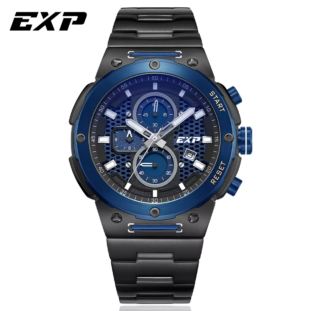 Expedition EXP 6837 MCBUBBU - Jam Tangan Chronograph Pria - Black Blue - Stainless Steel