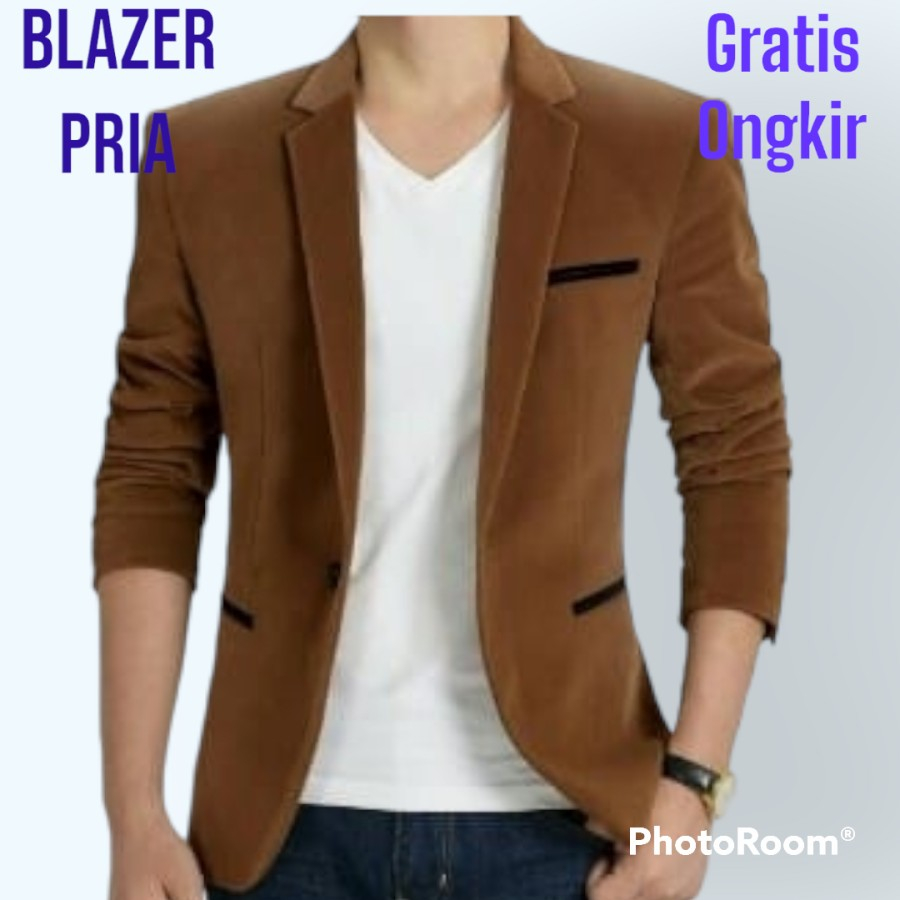 Jas blazer pria casual modern korean style slim fit warna Cokelat