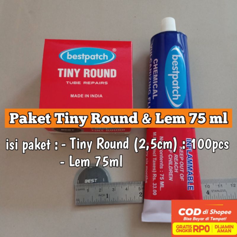 PAKET TAMBAL BAN DALAM TIP TOP BESTPATCH TINY ROUND 25MM DAN LEM 75ML - TIP TOP BESTPATCH