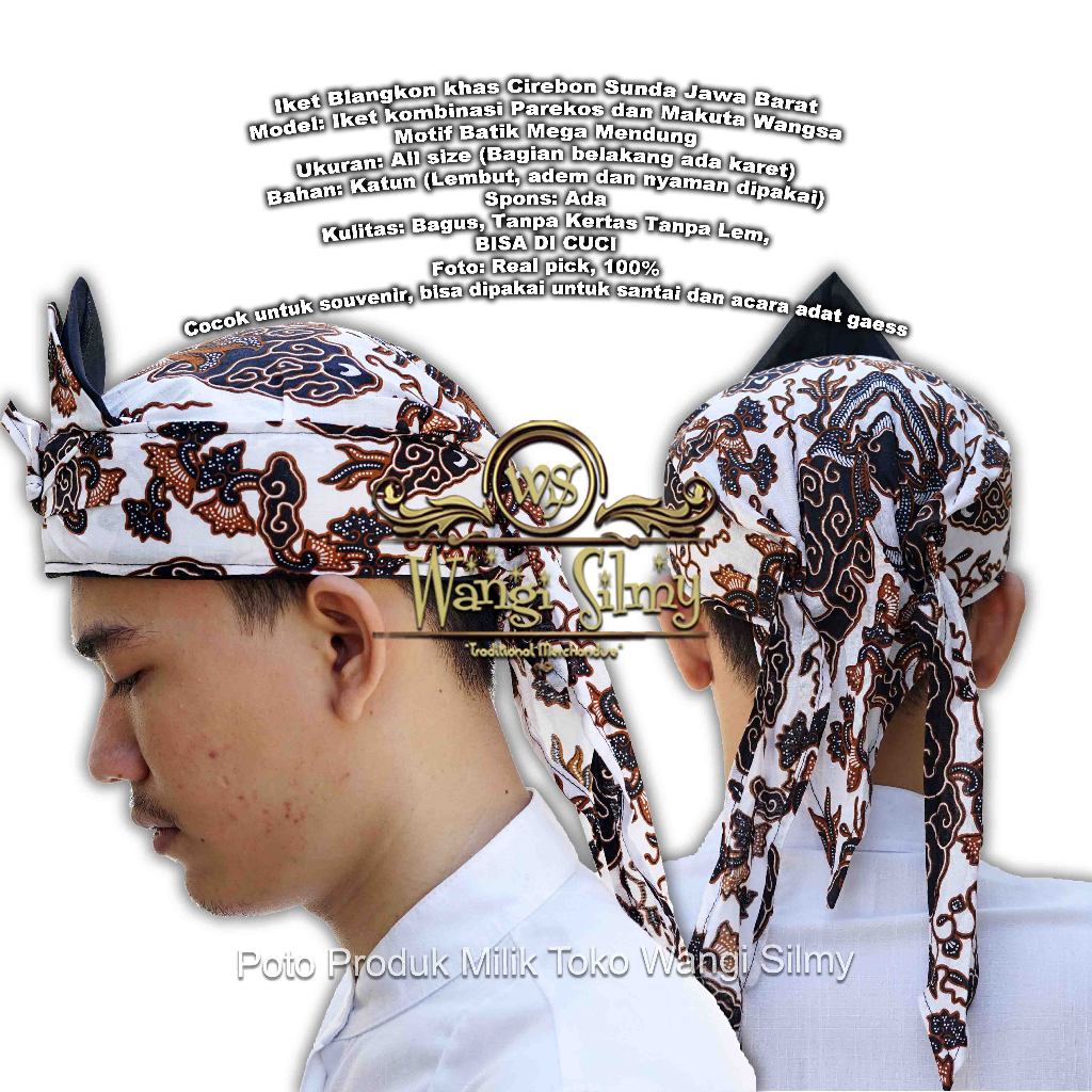 Blangkon Iket Sunda Batik Cirebon Motif Panji Semirang Putih