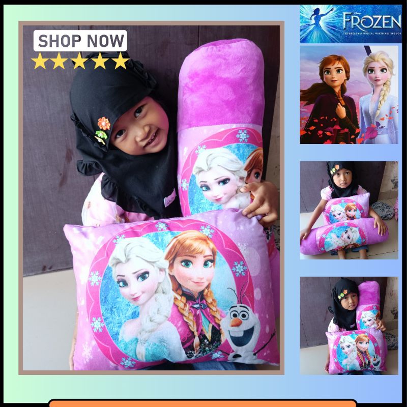 bantal guling set anak motif frozenBizzarpillow Bantal Karakter Frozen Elsa Anna Size S BZ045 Bantal