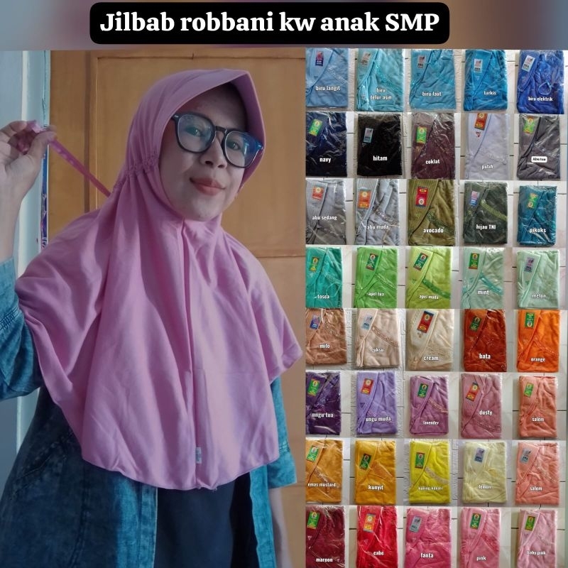 Jilbab anak sekolah SMP/ jilbab robbani kw warna pink fanta peach ungu terong Lilac lavender merah c