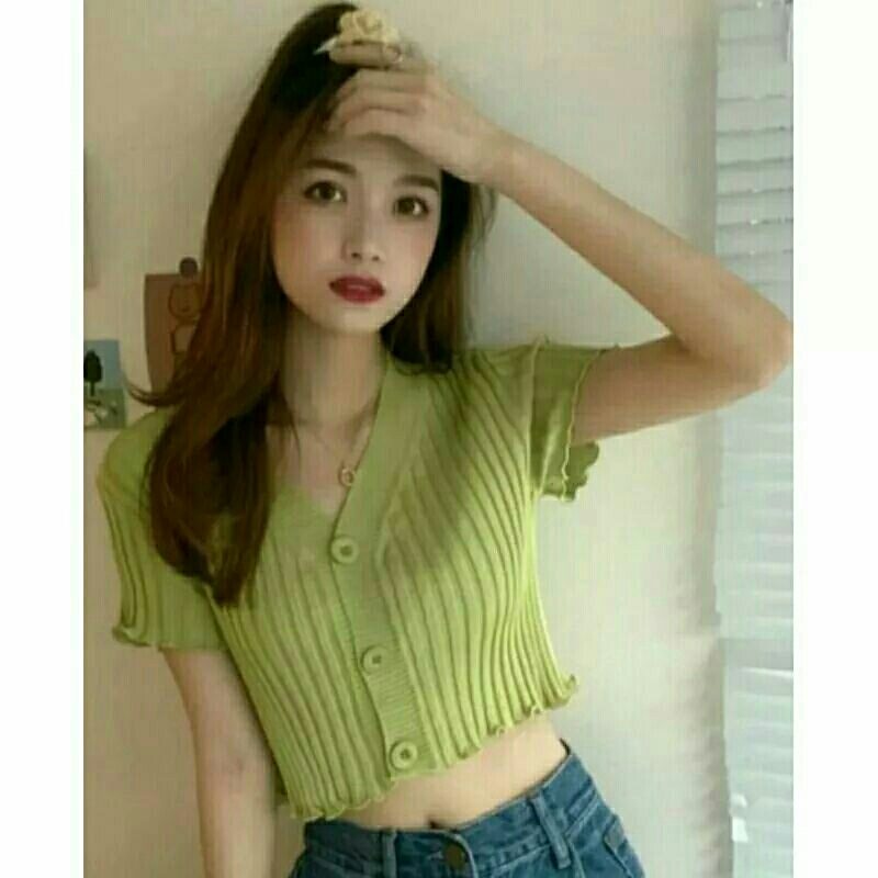 NAYA RAJUT CROP / Baju rajut crop / naya kancing 3 / korean style