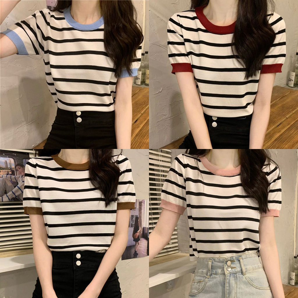 UMISUKA Atasan Kaos Rajut Wanita Lengan Pendek Korean Style Fashion Import Bangkok BKK ajwshop pinkd