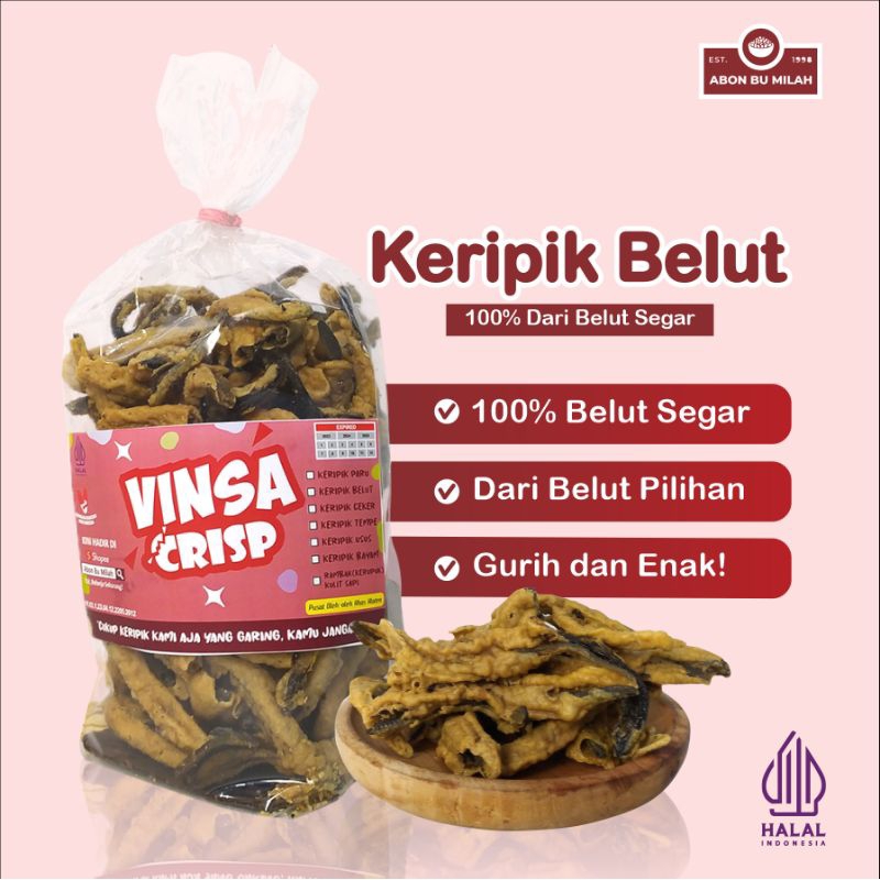 

Abon Bu Milah x Vinsa Crisp Keripik Belut Murah Khas Klaten - kripik belut siap makan 500 Gram dan 1kg (Kiloan)