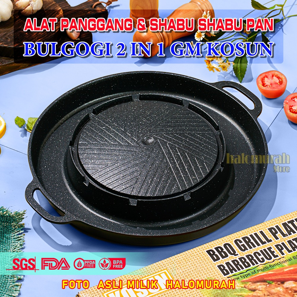 GRILL BULGOGI PAN 2 IN 1 Alat panggang & shabu shabu pot anti lengket 32cm PANCI BAKAR BARBEQUE Pang