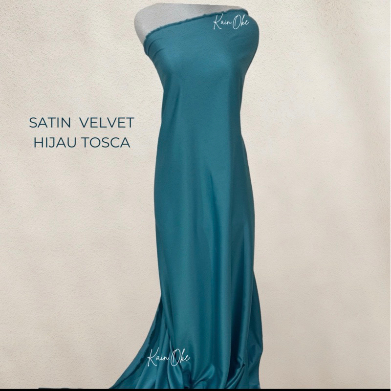1/2 meter Kain Satin Velvet Hijau Tosca Gelap / Teal  Bahan Premium Grade A Gamis Hijau Kualitas Ter