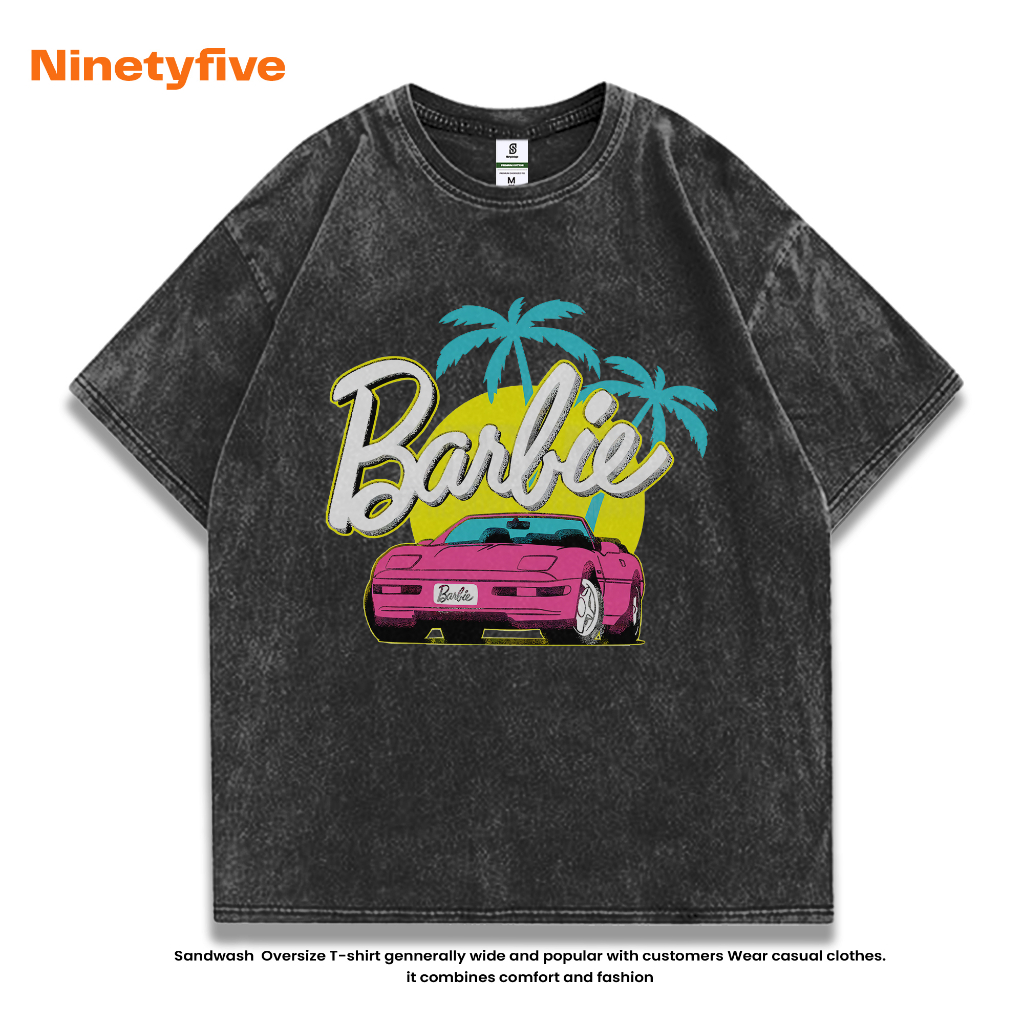 Kaos Barbie Car Vintage Oversize Black Washing