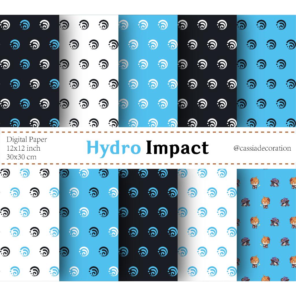 

Hydro Impact DIGITAL PAPER Genshin Impact Elemental Series for scrapbooking, cards, invitations, wrapping, printing, clothing, fabric