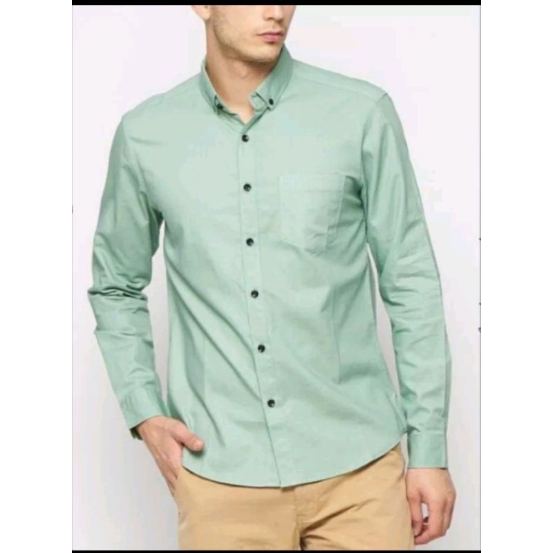 kemeja  pria lengan panjang  polos warna sage formal kasual baju cowok kerja/santai M-XXXL