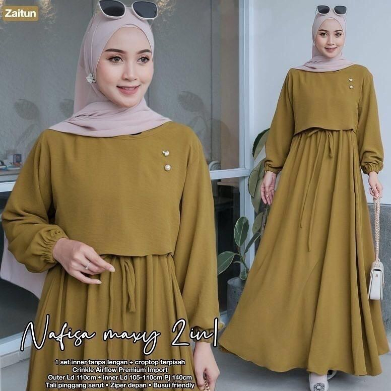 Nafisa maxy set dress + crop top | One Set Wanita | Fashion Wanita Muslim | Fashion Terbaru | Outfit