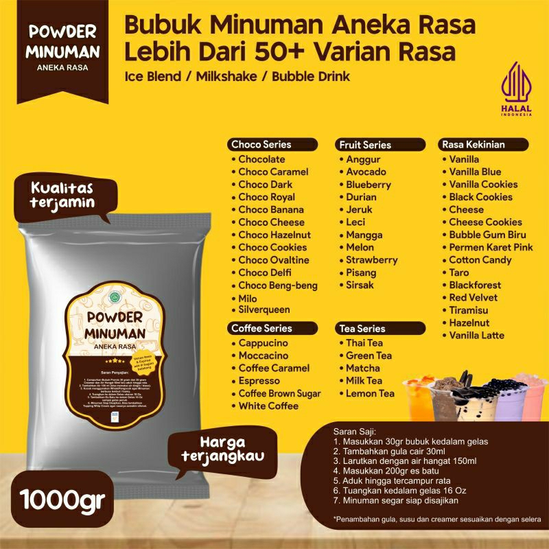 

Bubuk Serbuk Minuman 1 kg Aneka Rasa Standar Bubuk Minuman Kekinian 1000 Gram Powder Boba Drink