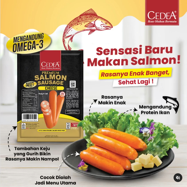 

CEDEA PREMIUM SALMON SAUSAGE CHEESE 390gr isi 6 pcs - SOSIS SALMON KEJU