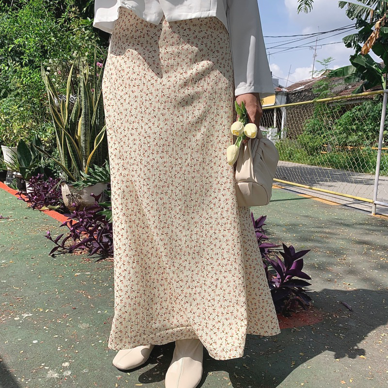 	 Floral skirt 4 | Rok A line | Hightweist | Rok panjang 90 | Rok panjang 100 | Korean look | Rok motif bunga lucu	