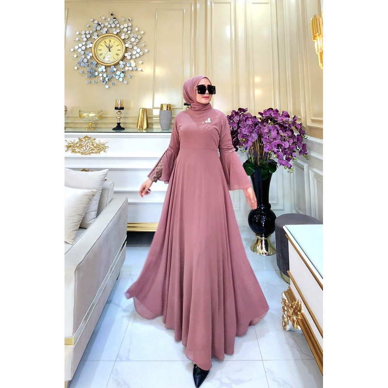 Kafita dress/gamis set hijab/ceruty polos/gamis pesta free pashmina/gamis kondangan mewah