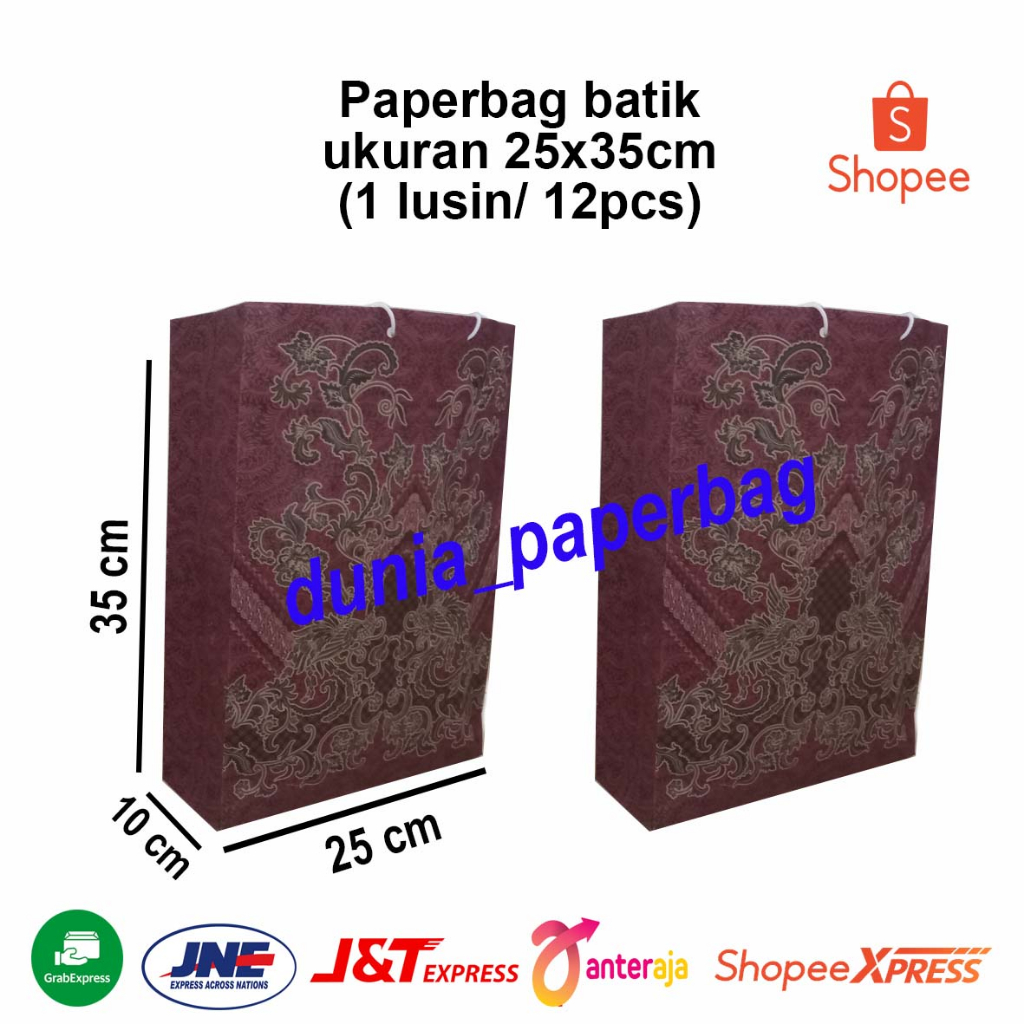 

Paperbag motif batik ukuran 25x35 isi 12 pcs/ 1 lusin
