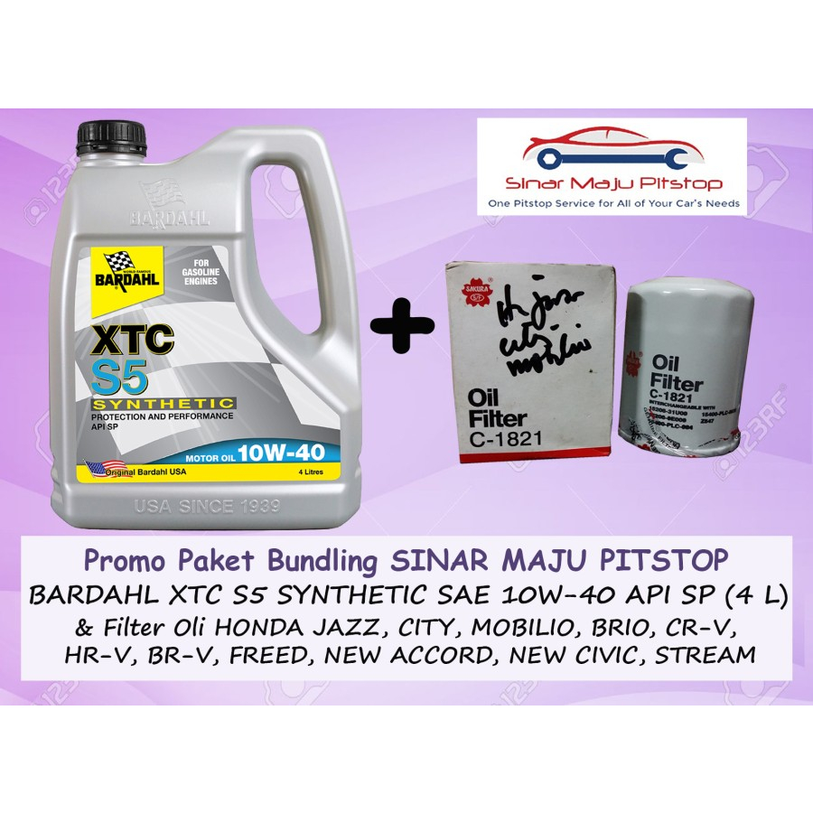 Paket Bundling Oli BARDAHL XTC S5 SAE 10W-40 API SP Original 4 Liter & Filter Mobil HONDA JAZZ & CIT