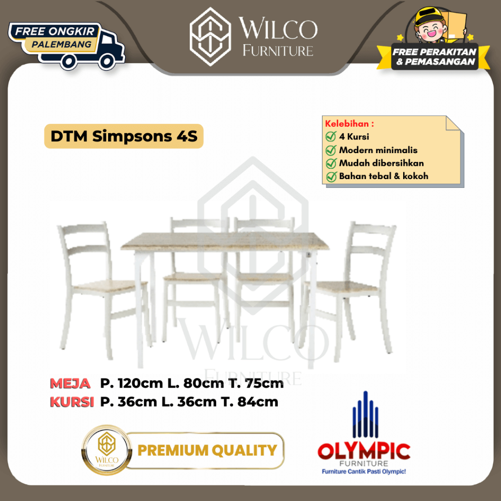 Meja Makan Olympic DTM Simpson 4 Dudukan / Meja Makan Minimalis